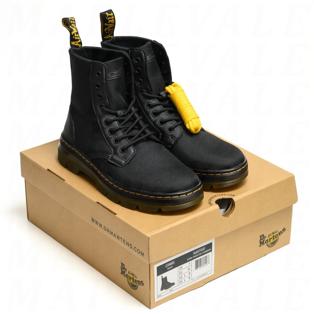 Dr Martens Combs Poly Rubbery Women's Sz 9 Black Casual Combat Boots 16607001 - Picture 2 of 12